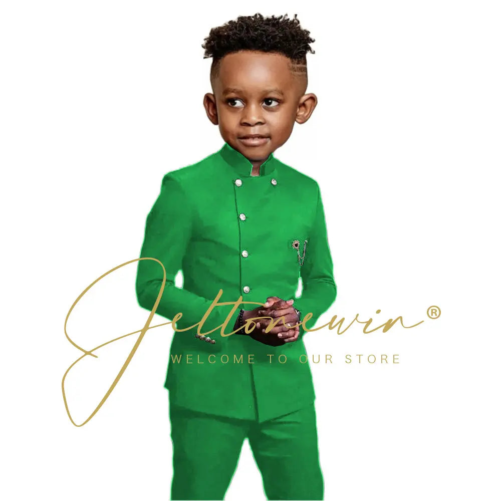 Royal Blue Boys Suit 2 Piece Wedding Tuxedos Double Breasted Jacket Pants Slim Fit Kids Formal Party Outfit Blazer Sets