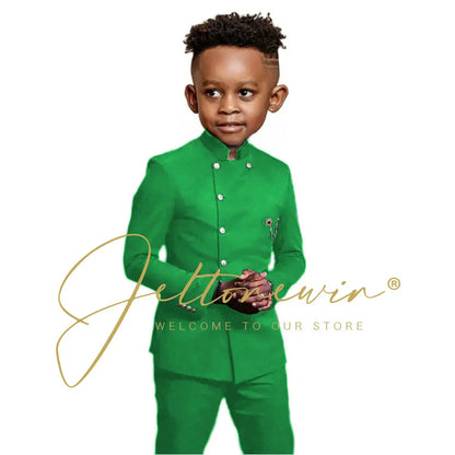 Royal Blue Boys Suit 2 Piece Wedding Tuxedos Double Breasted Jacket Pants Slim Fit Kids Formal Party Outfit Blazer Sets