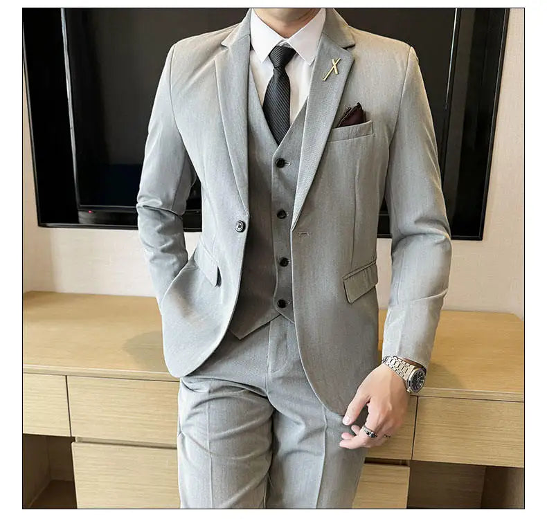 Men's 3-Piece Suit – Blazer, Vest & Trousers | Smart Casual Business & Wedding Suit