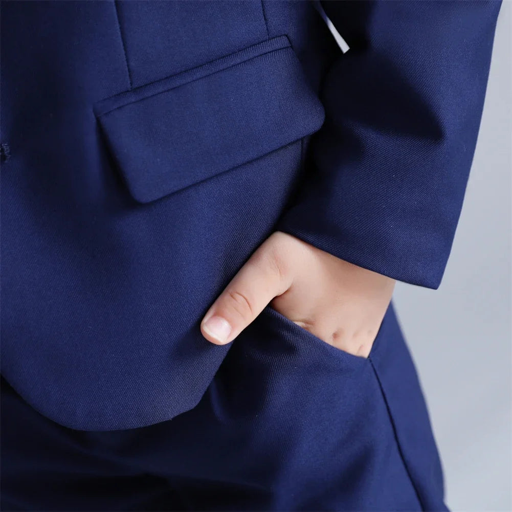 Boys Suit Set 4-Piece Single-Breasted Formal Outfit Black Navy for Weddings Parties Communion