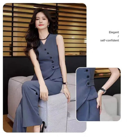 Office Female Suits Vest Coat Spring Summer V-Neck Diagonal Buckle Sleeveless Blazers Jacket Women Fashion Thin Slim Waistcoat