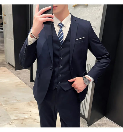 Men's Three-Piece Slim Fit Suit – England Style, Business Casual & Wedding, Navy/Black/Grey