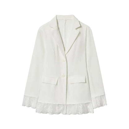Woman Early Spring Fashion Long Sleeves Single Breasted Lace Patchwork Decoration Blazer Female Casual Slim Commuting Coat