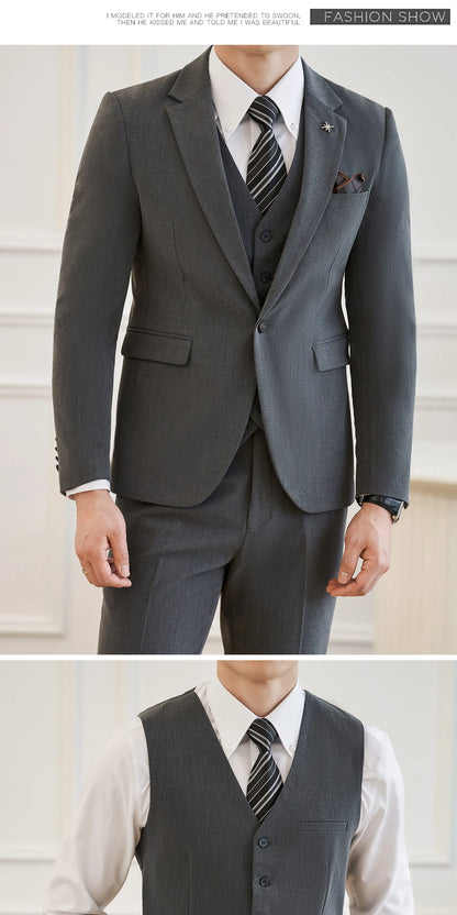 High Quality Elegant Single-Breasted Men Suit Fashion ltalian Style Slim High-end Business Groom Wedding Party Tuxedo 3/2 Pieces