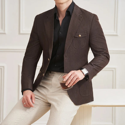 High Quality Men's Denim Style Suit Jacket Vintage Luxury Slim Fit Business Fashion Casual Suit Coat Formal Wedding Tuxedos