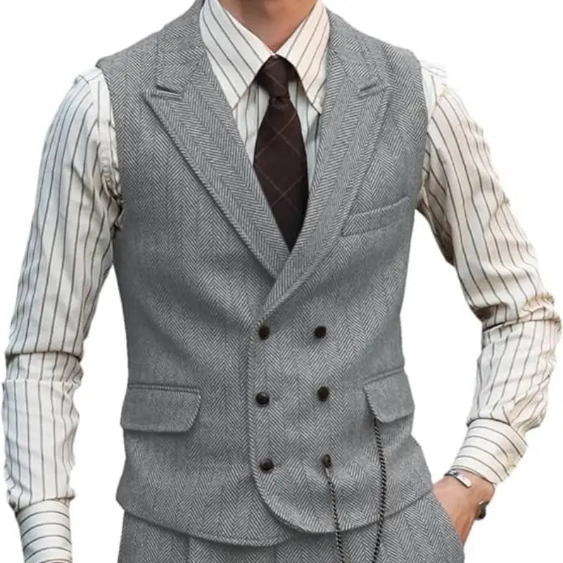 Men's Double Breasted Dress Vest Smart Casual Waistcoat for Business and Formal Occasions
