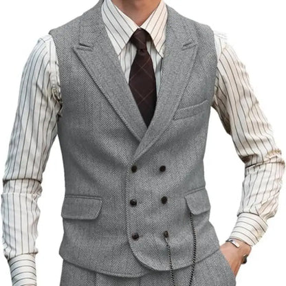 Men's Double Breasted Dress Vest Smart Casual Waistcoat for Business and Formal Occasions