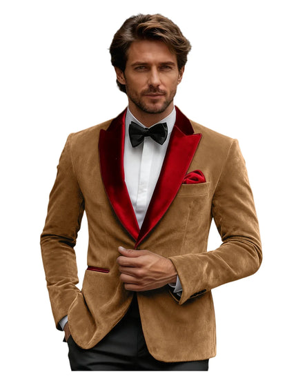 Luxury Burgundy Velvet Men's Blazer Suits Single Breasted Black Shawl Lapel Slim Fit Men Sport Coats Formal Wedding Groom Jacket