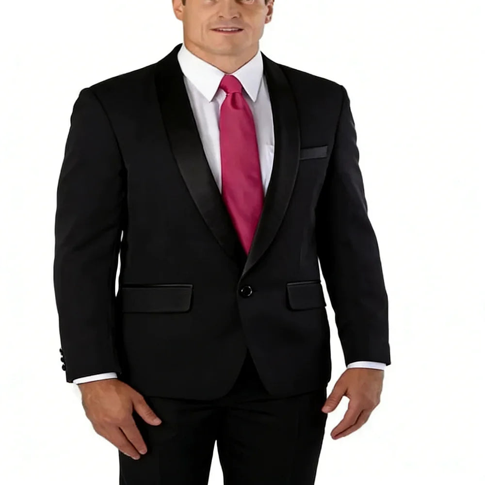 Slim Fit Solid Men's 2-Piece Tuxedo Shawl Lapel One Button Business Wedding Prom Groom Suit Jacket And Pants Set Men Clothing