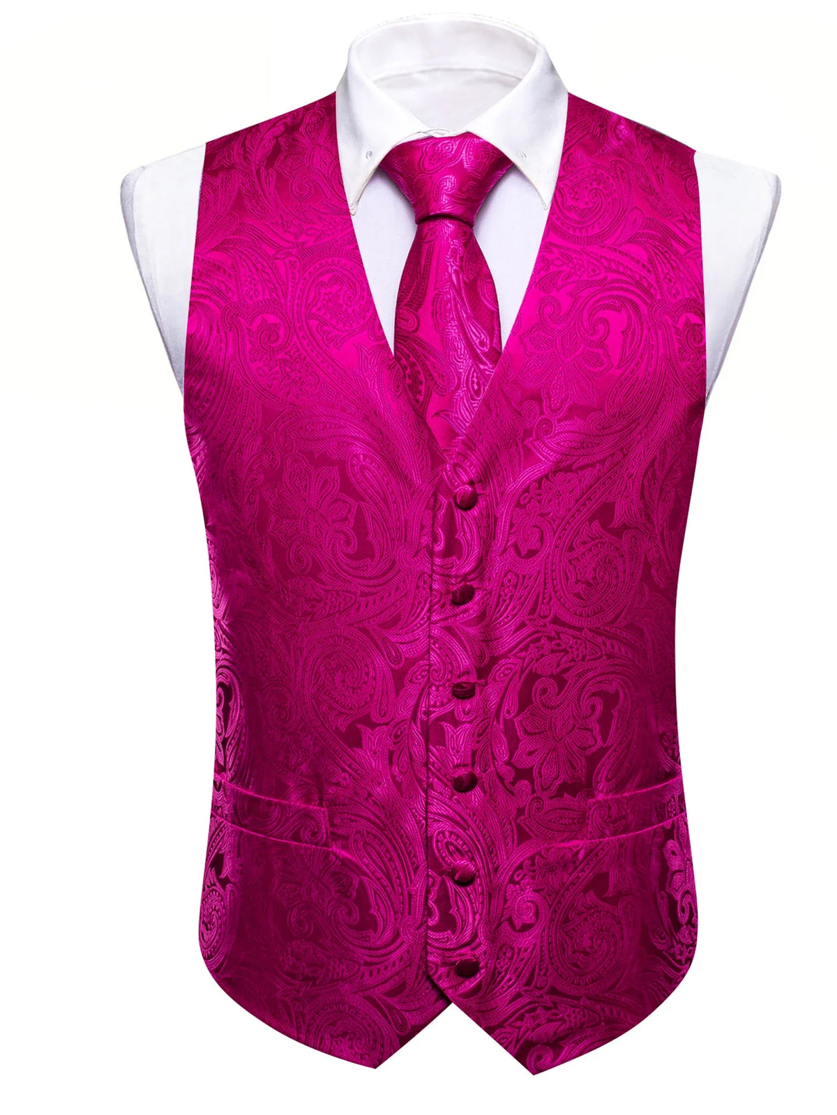 Men's Jacquard Waistcoat 4-Piece Set with Necktie Pocket Square and Cufflinks for Wedding and Formal Occasions