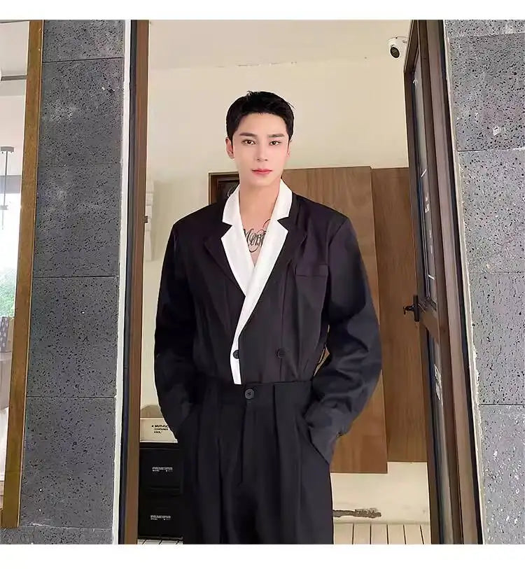 Collar Double 2026 Contrast Spring Layer New Color Casual Blazer Coat Men's Fashion Handsome Elegant Male Clothes JY8406
