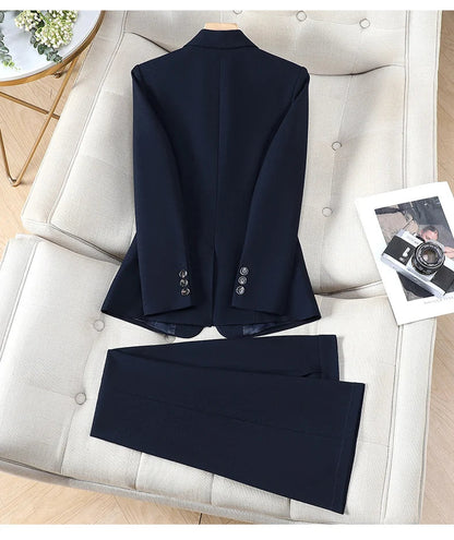 Korean Style Fashion Blazer Trousers Suit Women 2026 Autumn Long Sleeve Jacket and Pants 2 Piece Matching Set Outfit Pink