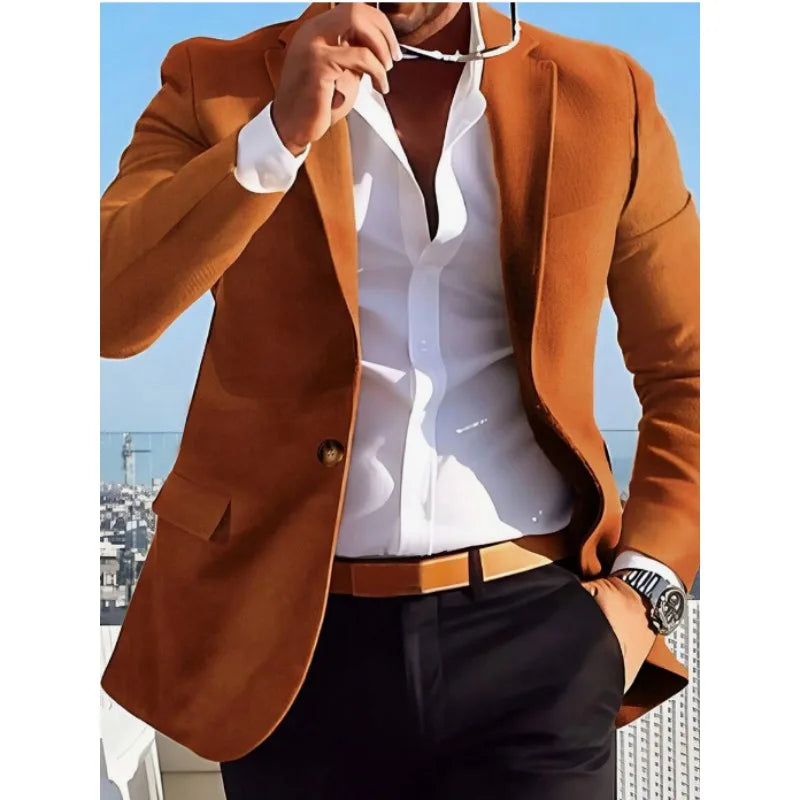 Men's Notched Lapel Fake Pocket Blazer