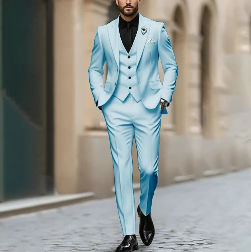 Purple Men Suit Single-breasted Peak Lapel 3 Pieces(Jacket+Pants+Vest) Male Formal Wedding Party Set