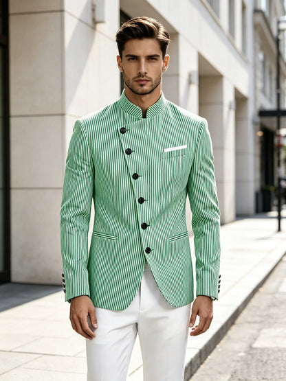 Men Mandarin Collar Suit Jacket Stand Collar Asymmetrical Single Breasted Men Blazer Slim Fit Business Formal Coat For Business