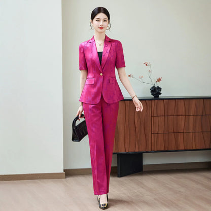 Fashion Letter Print Short Sleeve Professional Suit Women New 2026 Summer Elegant Slim Blazer And Pants Office Ladies Work Wear