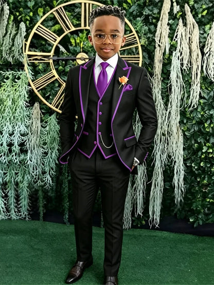 Hot Sale Boys Slim Fit Suits 3 Pieces Banquet Party Wear Smart Elegant Kids Suit Set Wedding Ring Bearer Outfit Plus Size Tuxedo