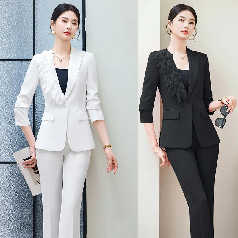 Spring Fashion Office Ladies Blazer and Pants Suit Formal Solid Color Women Jacket Trouser Women Business Work Wear 2 Piece Set