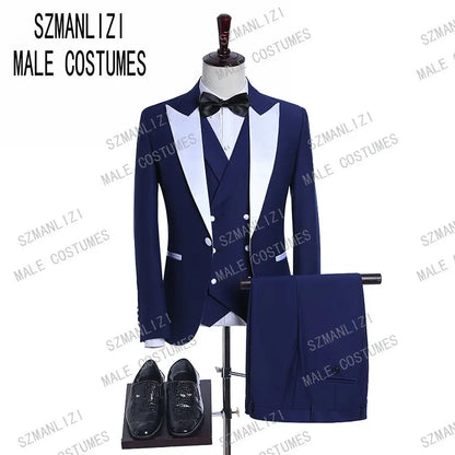 Trajes De Hombre Coat Pants Suits For Men Black Floral Peaked Lapel  Formal Dress Tuxedo Groom Wedding Suits For Men
