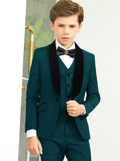 Hot Sale Shawl Lapel Kids Suits Jacket Vest Pants 3 Pieces, Fast Delivery Boys Slim Fit Suit Set Formal  Blazer Sets