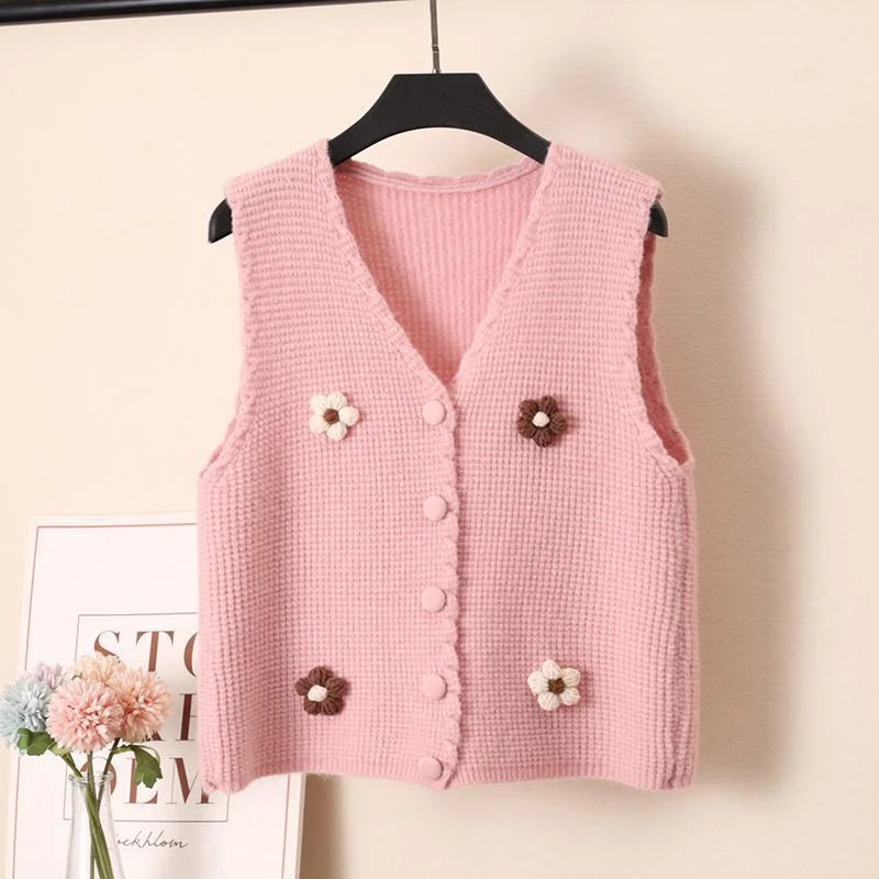 Women Knitted Tank Top Autumn New Sweet And Fresh Short Loose Sleeveless Sweater Cardigan Women's Knitted Vest