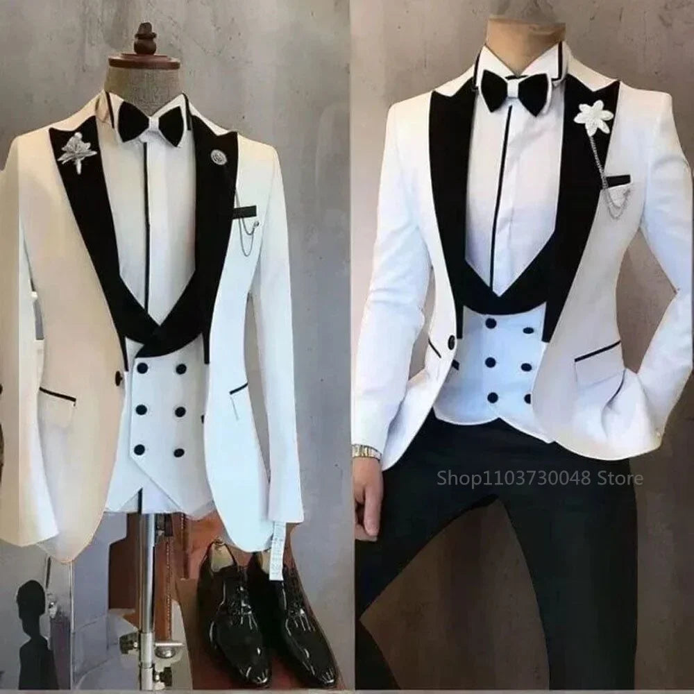 Royal blue Classic Solid Lapel 3-Pieces Men's Suit Slim Fit Elegant Blazer Vest Pant Set For Wedding And Business