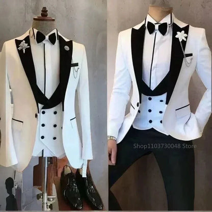Royal blue Classic Solid Lapel 3-Pieces Men's Suit Slim Fit Elegant Blazer Vest Pant Set For Wedding And Business