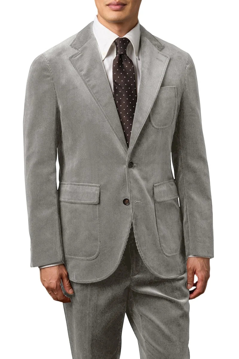 Men's Corduroy 2-Piece Suit – Classic Single Breasted Blazer & Pleated Pants for Wedding & Formal Occasions