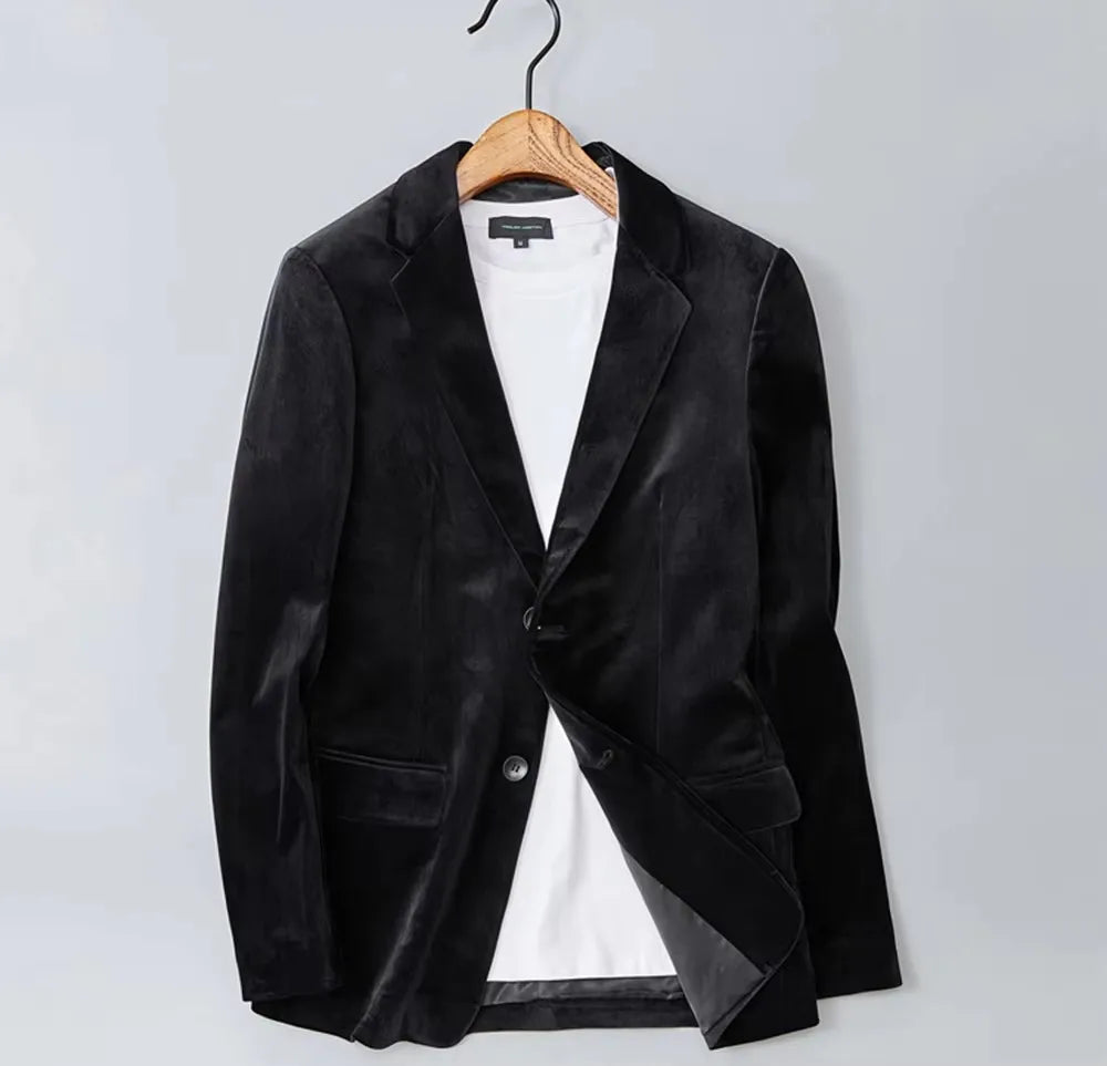 Men's Burgundy Velvet Jacket Slim Fit Two Buttons Notch Lapel Suit Blazer for Prom Party Wedding Business Smart Casual One Coat