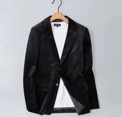 Men's Burgundy Velvet Jacket Slim Fit Two Buttons Notch Lapel Suit Blazer for Prom Party Wedding Business Smart Casual One Coat