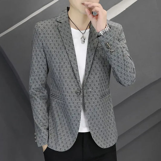 Men's Blazer Single Breasted Slim Fit Suit Jacket Korean Style Casual