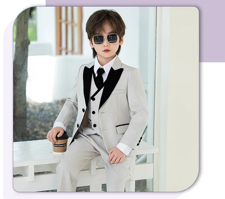 Boys Fashion Blazer Jacket Waistcoat Pants Wedding Suits Kids Morning Coat Formal Dress Children Tuxedos Toddler Clothes Sets