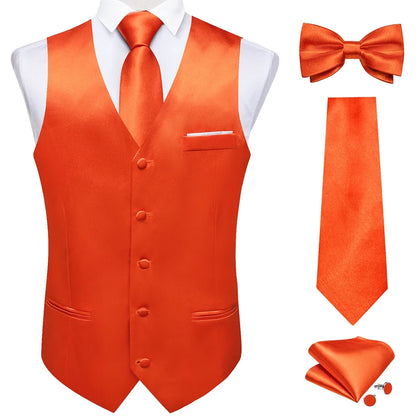 Men's Satin Suit Vest Set with Necktie Bow Tie Handkerchief and Cufflinks for Wedding and Formal Occasions
