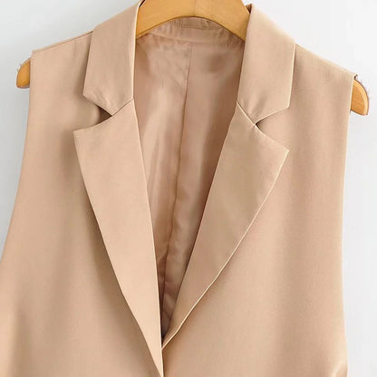Women Fashion With Taps Side Vents Waistcoat Vintage Sleeveless Front Button Female Outerwear Chic Vest Tops