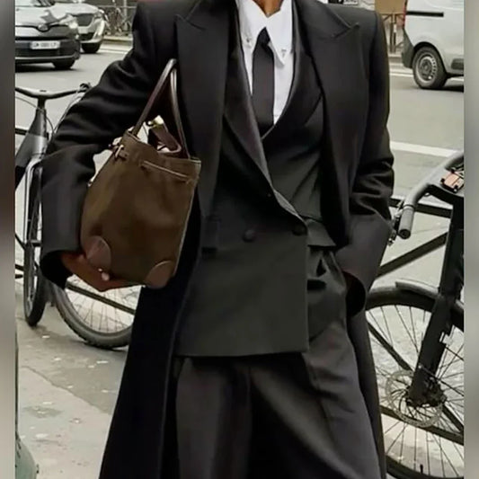 2025 New Black Women Suit Unisex Formal Solid Single-breasted Peaked Lapel 3Pieces (Jacket+Pants+Coat) Business Office Lady Set