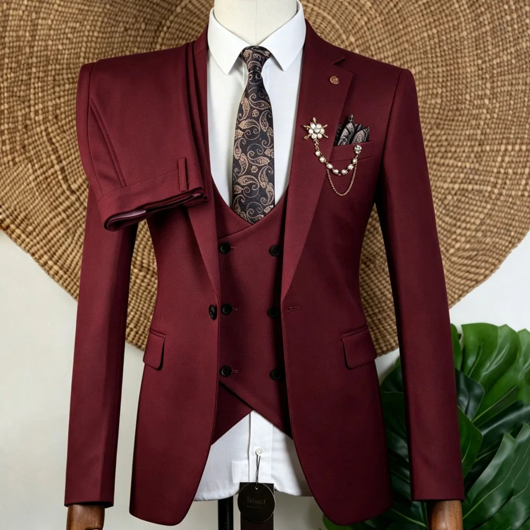 Men Suit Beige 3 Pieces Solid With Lapel For Wedding Groom Banquet Party Prom Business Work Office Daily Jacket Vest With Pants