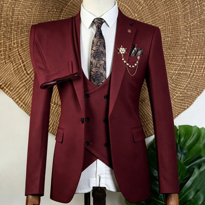 Men Suit Beige 3 Pieces Solid With Lapel For Wedding Groom Banquet Party Prom Business Work Office Daily Jacket Vest With Pants