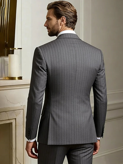 Men's Slim Fit Double Breasted Striped Suit – 2 Piece Blazer and Pants for Weddings and Formal Occasions