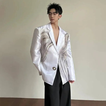 2026 New Original Luxury Temperament Sequin Gauze Patchwork Design Blazer Coat Men Elegant Handsome Casual Jacket JY7013