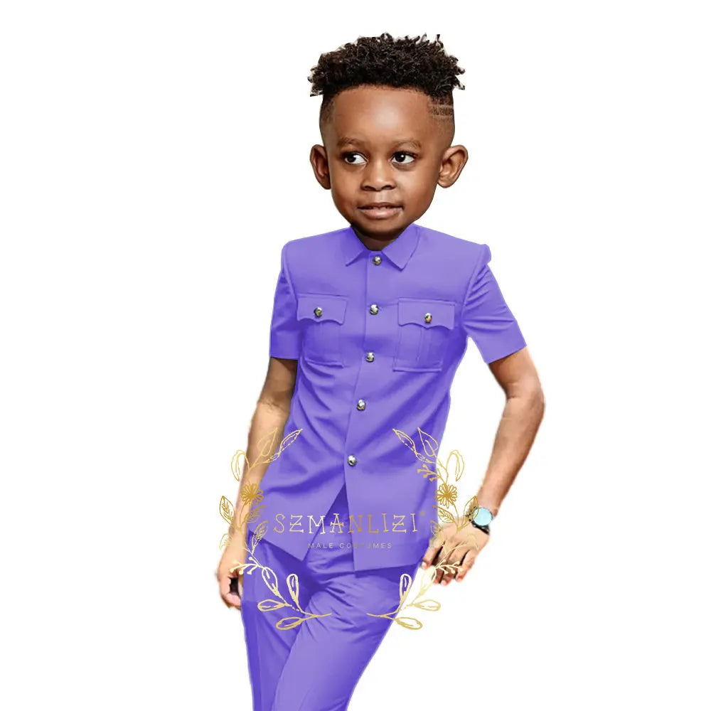 Boys Suit Black 2 Pieces Short Sleeve Party Tuxedo Formal Wedding Kids Clothes Indian Style Blazer Pants 2-16 Years Old