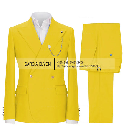 Lapel Men's Suits Slim Fit 2 Pieces  Tuxedo Casual Business Single Breasted One Button  Groomsmen For Wedding（Blazer+Pants)