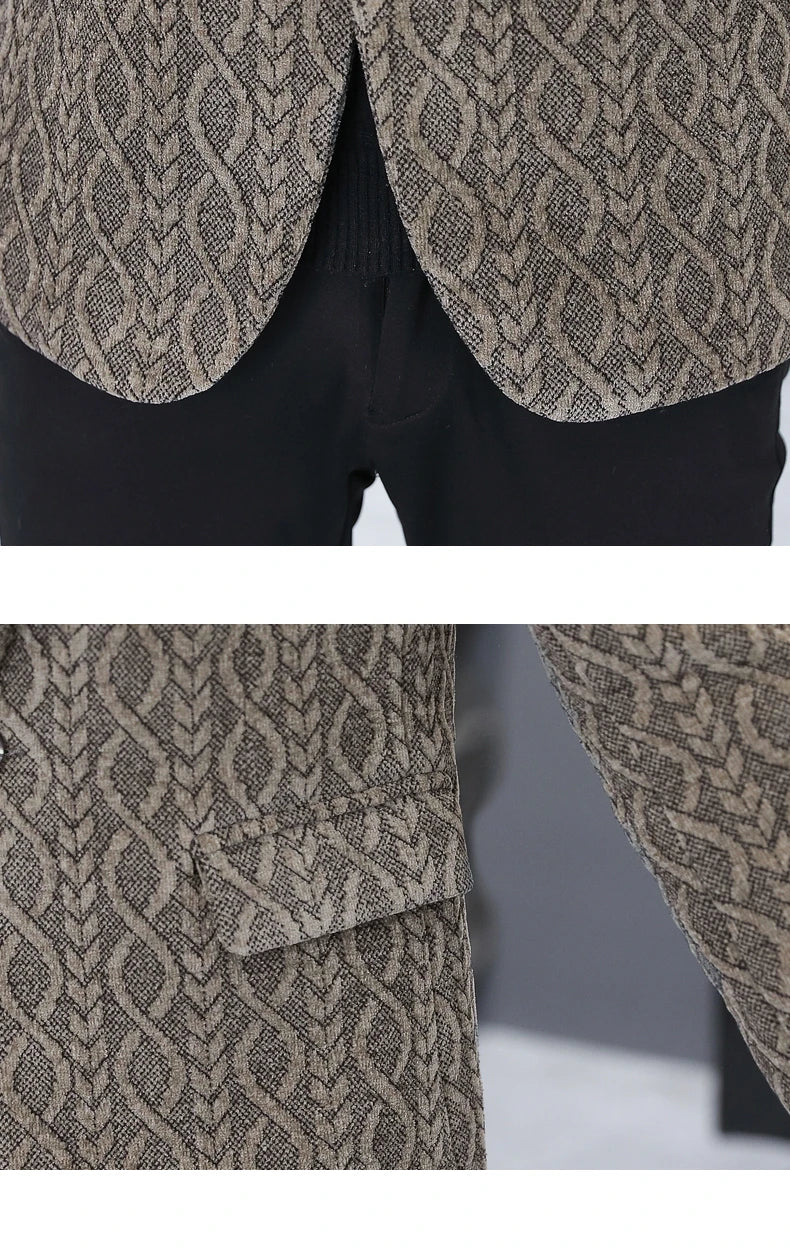 Blazer Autumn/Winter Golden Sable Velvet and Cotton Thickened Thermal Small Suit Fashion Business Men's Slim Blazer