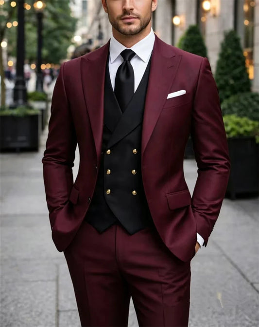 Costume 3 Pièces Homme Costume de Mariage Marié Smoking Veste Formelle Pantalon Gilet Tenue Personnalisée pour Hommes Blazer+Gilet+Pantalon