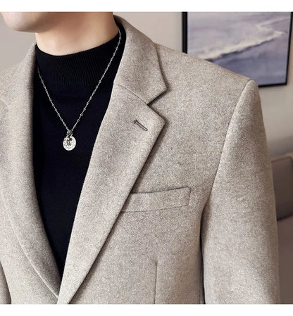 High Qualitys Thickened Wool Suit Jacket Autumn Winter New Luxury Solid Color Formal Men Business Slim Fit Social Party Tuxedo