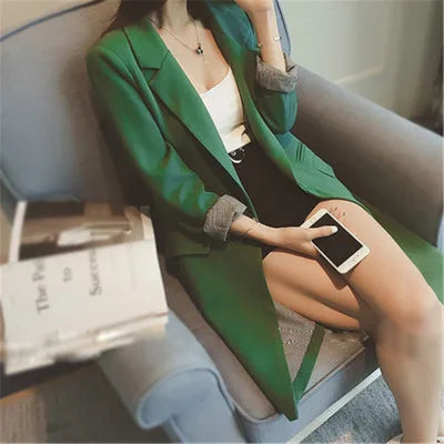 Spring Autumn Women's Blazer 2026 Single Button Long Jacket Slim Outwear Elegant Overcoat OL Suits Coat Female