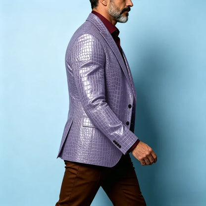 Luxury Men's Crocodile Pattern PU Leather Blazer Notch Lapel Single-Breasted 2 Button Slim Fit Jacket Business Casual for Man
