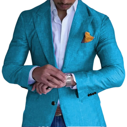 Men's Slim Fit Linen Suit Jacket – Single Button Peak Lapel for Wedding & Beach Events