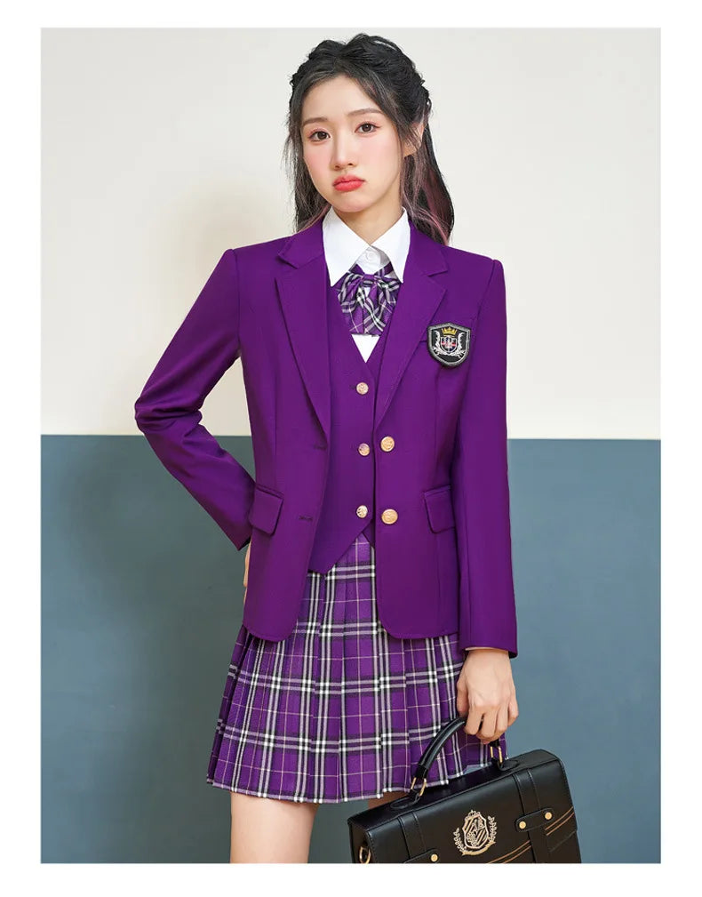 College Style Women's Suit2024New Autumn Small Stature Elegant Campus Suit OutfitjkUniform Suit Dress Set