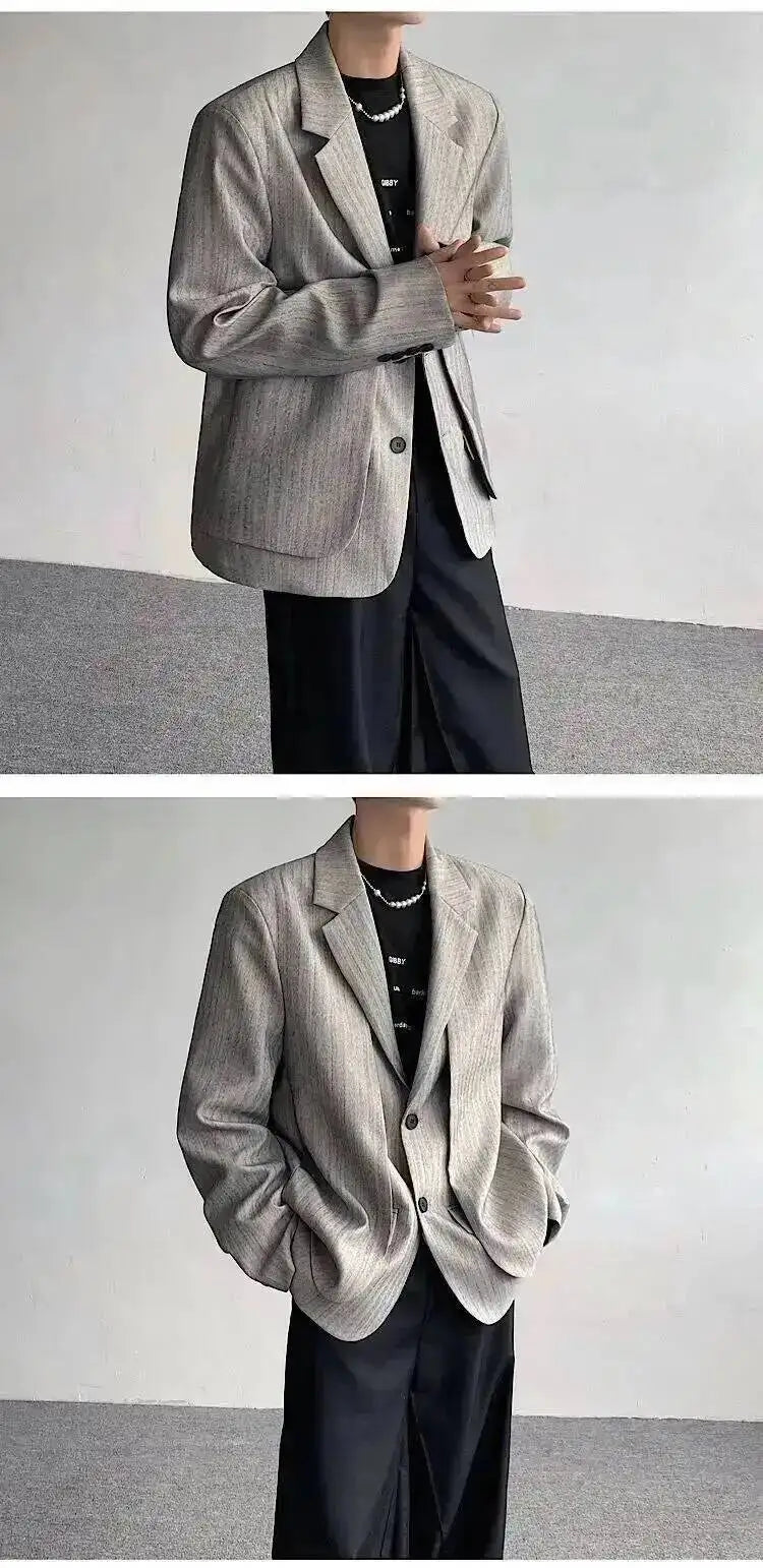 Layer Original Fake Design Two Piece Blazer Double Coat Men's 2025 Spring Elegant Temperament Stripe Casual Jacket JY7367