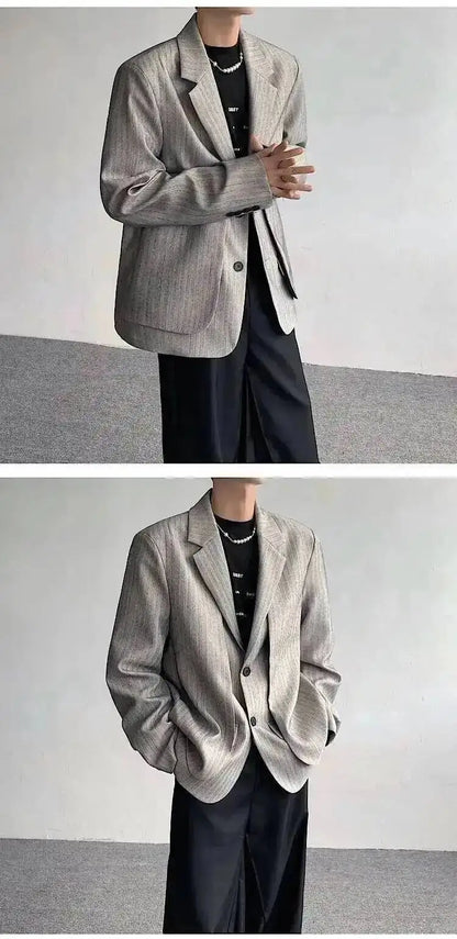 Layer Original Fake Design Two Piece Blazer Double Coat Men's 2025 Spring Elegant Temperament Stripe Casual Jacket JY7367